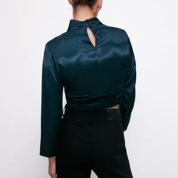 NWT Zara long sleeve silk crop top sapphire/royal - Picture 2 of 7